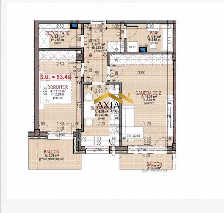 Apartament 2 camere | Zona Terra | 2 balcoane | Etaj intermediar | 63,83 mp