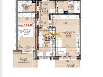 Apartament 2 camere | Zona Terra | 2 balcoane | Etaj intermediar | 63,83 mp