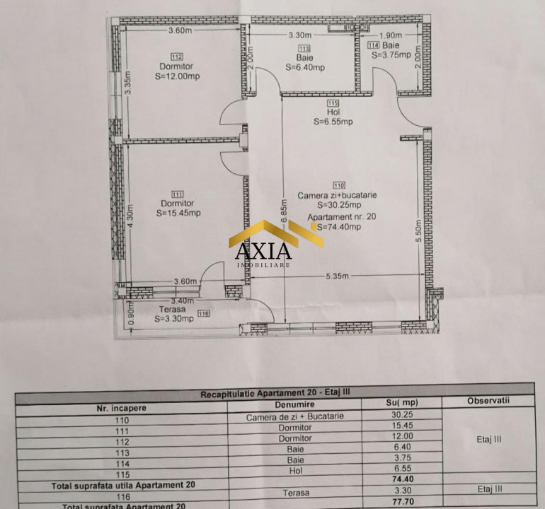 Apartament 3 camere, 74 mp, parcare proprie – Sub Cetate, Florești