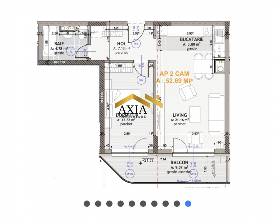 Apartament 2 camere, 52,69 mp, terasă 9,57 mp, etaj 7/7 cu etaj retras- Eroilor 